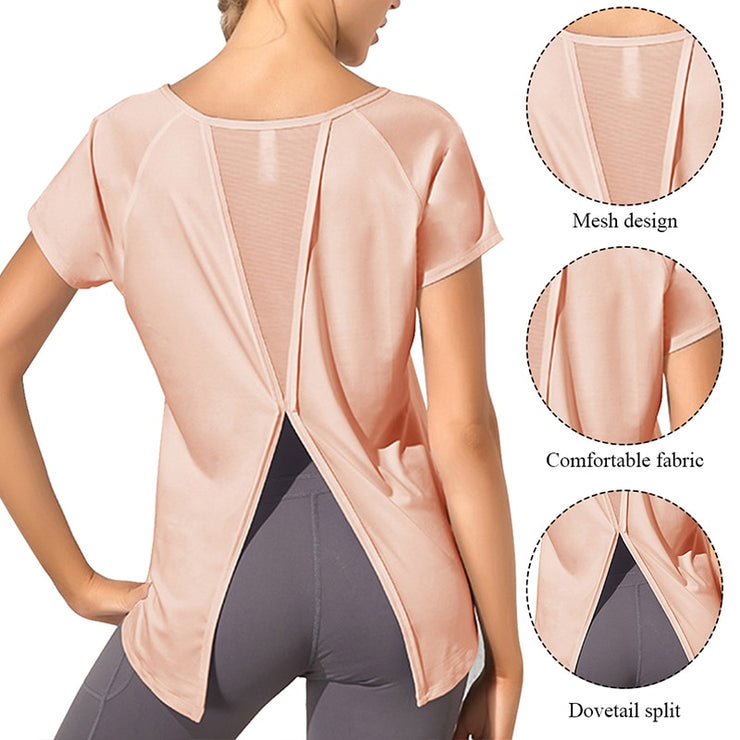 Sport short sleeve tops gym women long sleeve Back Yoga Shirts