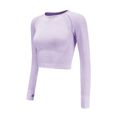Nepoagym Women Cropped Seamless Long Sleeve Top Sports Wear for Women Gym